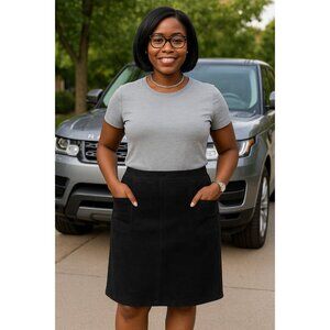 Jenna Rose Black Faux Suede Skirt Size 16 Pockets Slit Stretch Knee Length